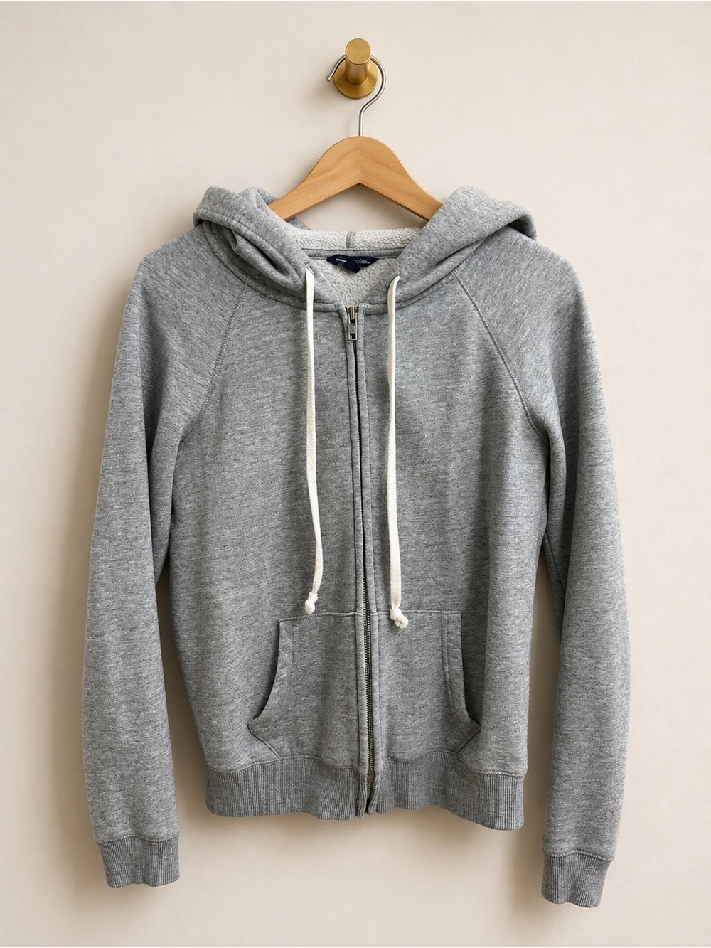 American Eagle Gray Sherpa-Lined Zip Hoodie Medium